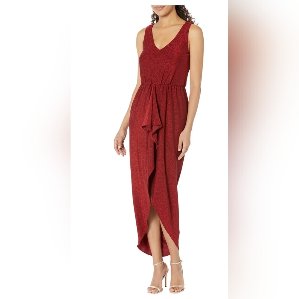 Calvin Klein V Neck Glitter Knit Gown With Ruched Front Size 12 and 16